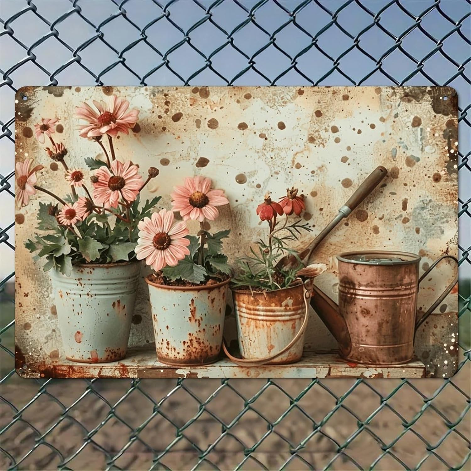 Watering Can - Pembe Çiçekler ve Sulama Kabı Tutmuş