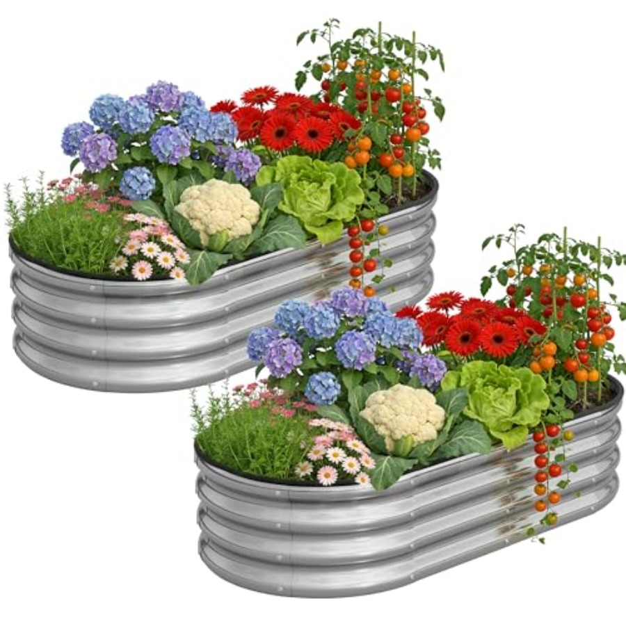 Raised Garden Bed - Oval Büyük Galvanizli Metal Yükseltilmiş Bahçe